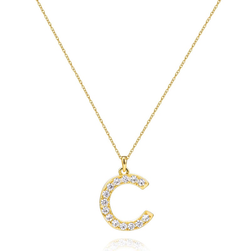 Tarsus C Initial Letter 14K Gold Plated Alphabet Pendant Necklace Monogram charm cubic zirconia Jewelry Gifts for Women Teen - Image 1